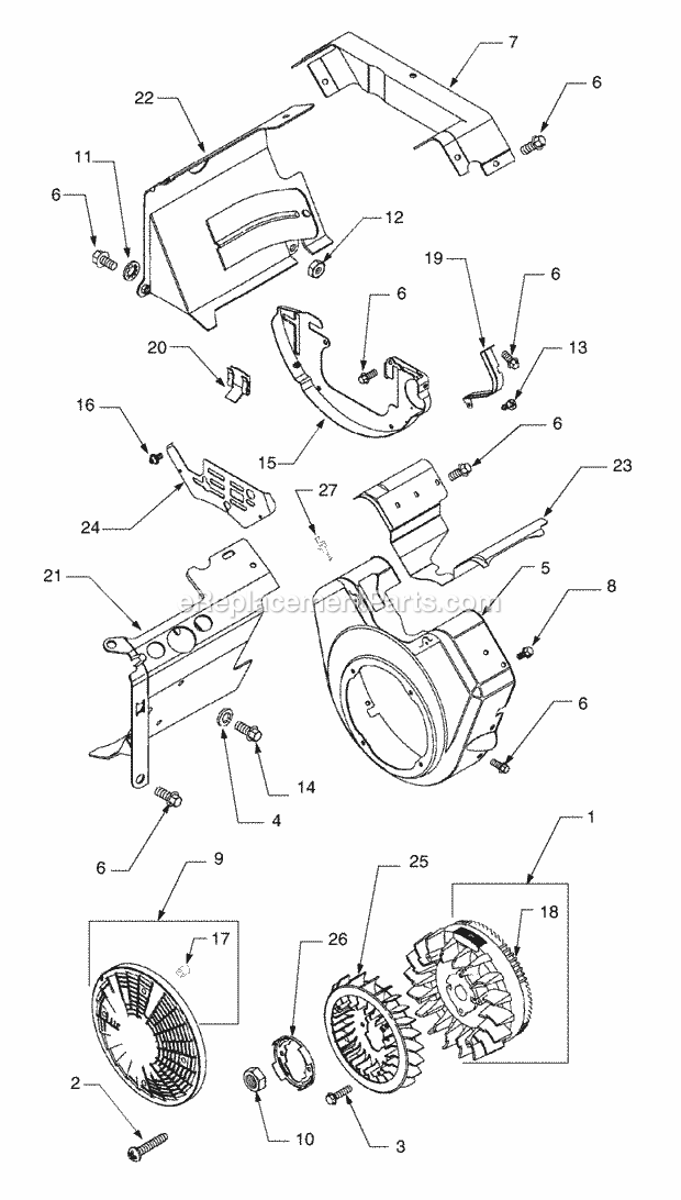 Blower Housing And Flywheel Diagram and Parts List for 3185 14A-665-100 Cub Cadet Lawn Tractor